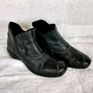 Rieker Leather‎ Antistress Zip Ankle Boots Womens Black Contrast Stitch Wedge